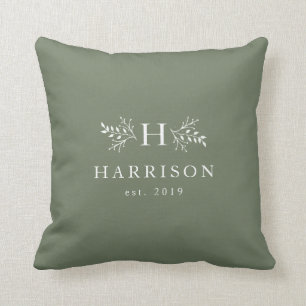 Almofada Monograma russo Sage verde inicial personalizado