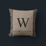 Almofada Monograma Rustic Farmhouse Ticking Strike Burlap<br><div class="desc">Farmhouse Russo Ticking Stripe Burlap Monograma Burgundy Ticking Stripe. O travesseiro é personalizado com seu Monograma e Nome. O travesseiro faz um presente muito pensativo para ser precioso por anos. Nosso modelo de alta qualidade facilita a personalização do seu travesseiro. Se quiser personalizá-lo ainda mais, use o link "personalizar mais"....</div>