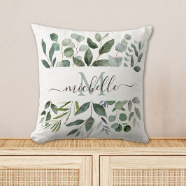 Almofada Monograma Sage Verde Eucalyptus Folhas de verde