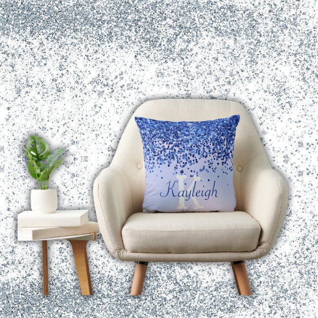 Almofada Monograma Simples Azul Brutado de Metal e Largura  (Criador carregado)