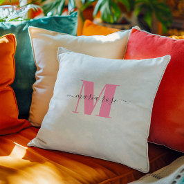 Almofada Monograma Simples Azul Cor-de-Rosa Personalizado