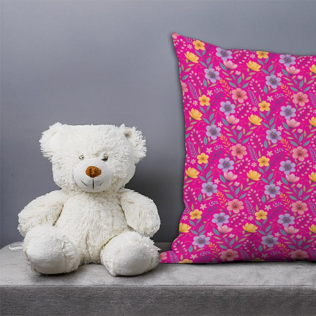 Almofada Monograma simples, cor-de-rosa quente, de flor sel (Criador carregado)