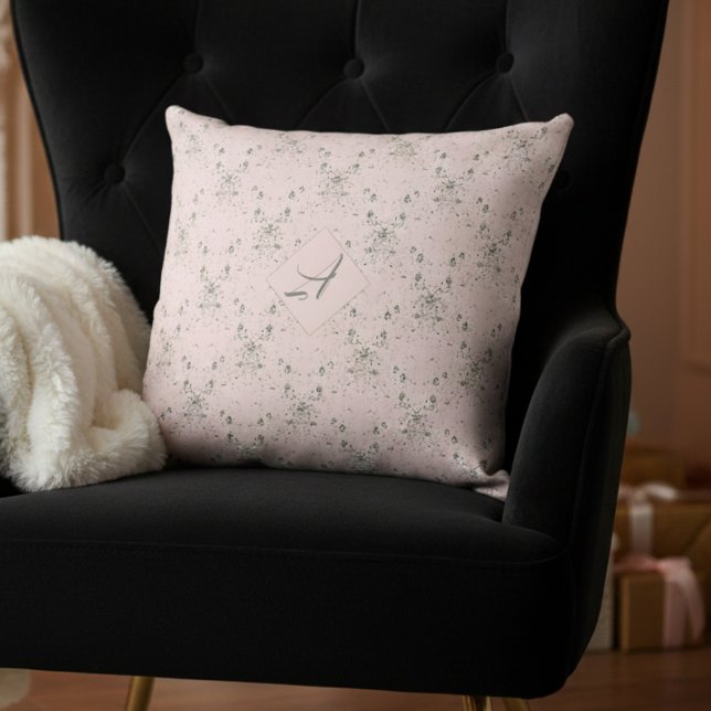 Almofada Monograma Simples de Padrão Leve Rosa Escamuflado (Criador carregado)