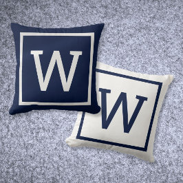 Almofada Monograma Simples Moderno Azul-Navy