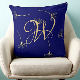 Almofada Monograma Sofisticado Azul Escuro e Dourado