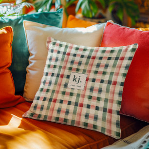 Almofada Monograma Suave Evergreen Gingham