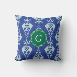 Almofada Monograma tribal do padrão verde-quic ikat