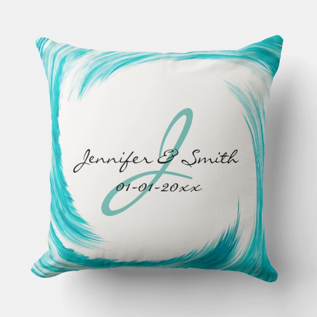 Almofada Monograma Turquoise Swirl Abstrato Art (Frente)