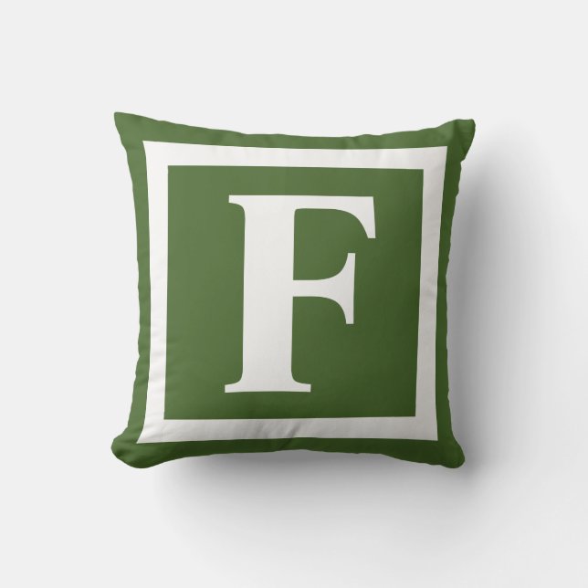 Almofada Monograma Verde de Pinheiro Moderno, Inicial (Frente)