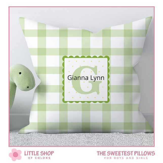 Almofada Monograma Verde Gingham Baby (Criador carregado)