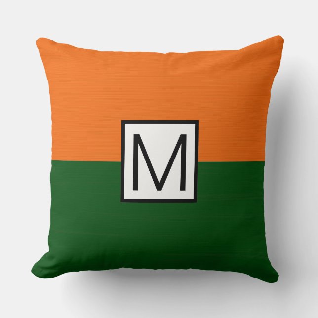Almofada Monograma Verde Moderno e Elegante Laranja (Frente)