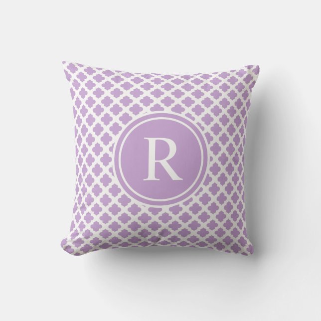 Almofada Monograma violeta elegante de Quatrefoil (Frente)