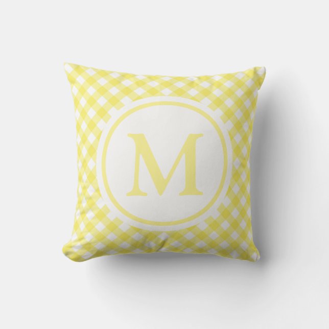 Almofada Monograma Xadrez Amarelo Ensolarado (Frente)
