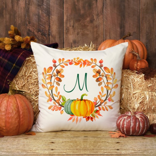 Almofada Monograma Xadrez Laranja Tartan Queda Pumpkin (Criador carregado)