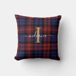 Almofada Monograma Xadrez Nome Red Purple Rustic Tartan