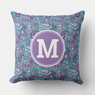 Almofada Monograma xadrez roxo e azul fofo shabby chic