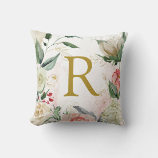 Almofada Monogramado aquarela floral personalizada