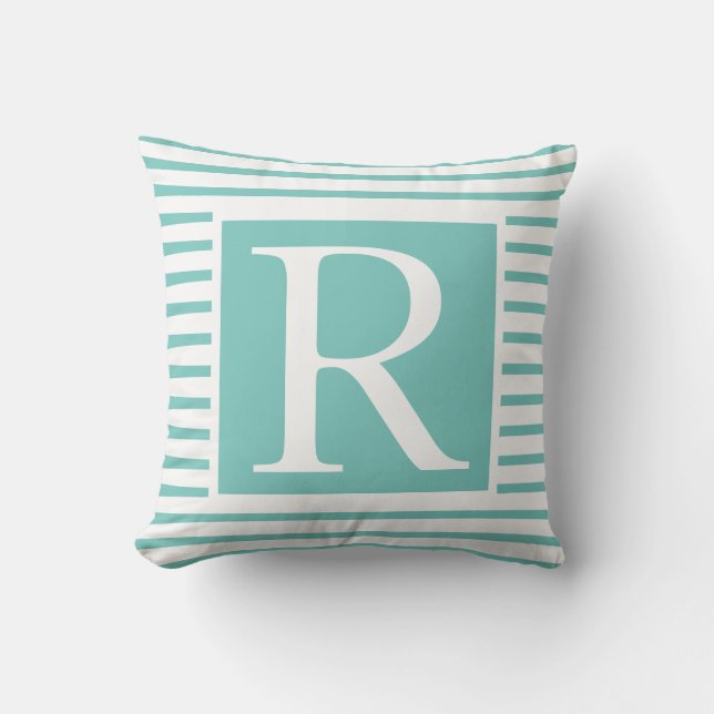 Almofada Monogramas Blue Stripes Brancas Nomes Dif Favor (Frente)