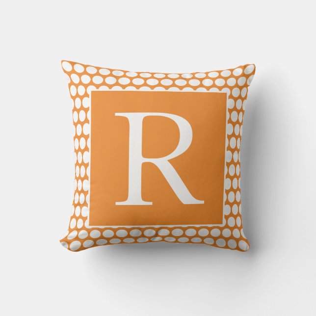 Almofada Monogramas Laranja Bolinhas Brancas Presente de ou (Frente)