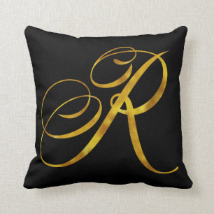 Almofada Monogramas personalizados R Faux Gold Foil Monogra