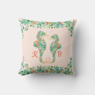 Almofada Monogramas tropicais de Casal de cavalo