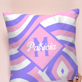 Almofada Monogrammed 70s Groovy rosa e psíquica púrpura