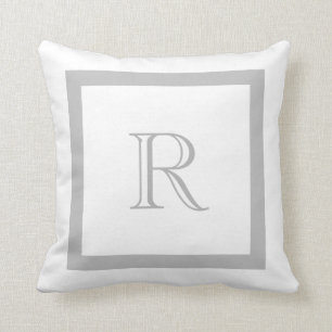 Almofada Monogrammed clássico chique do cinza & o branco