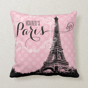 Almofada Monogrammed cor-de-rosa feminino da torre Eiffel