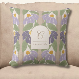 Almofada Monogrammed Purple & Beige Floral Stripe
