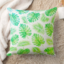 Monstera e Folhas de Palmeira Frescas em Aquarela