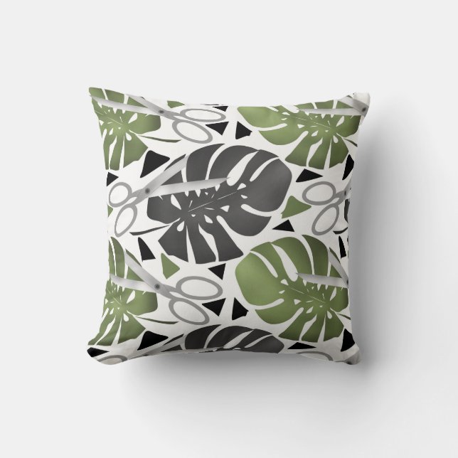 Almofada Monstera impressão tropical deixa tesoura exo selv (Frente)