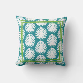 Almofada Monstera Leaf Green Aqua Patteral Beach