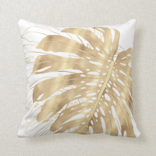 Almofada Monstera Leaf White Design Dourado Tropical