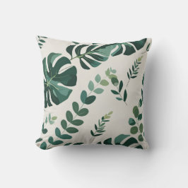 Almofada Monstera Minimalista e Padrão Verde - Moderno