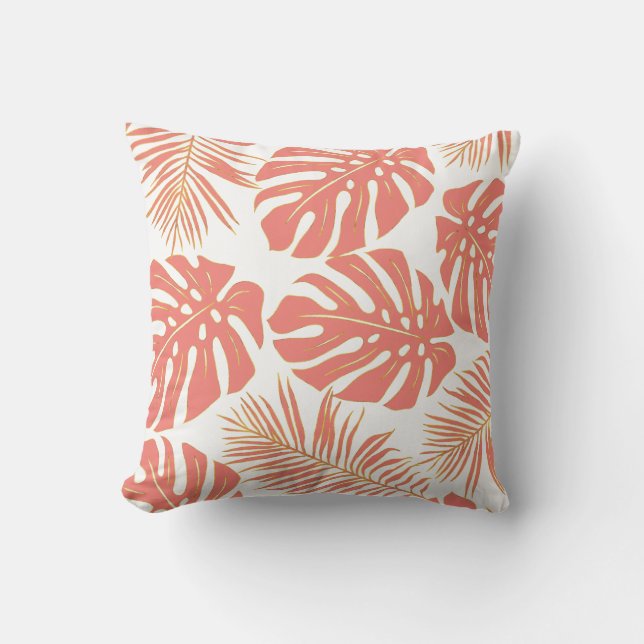 Almofada Monstera tropical de corais vivos (Frente)