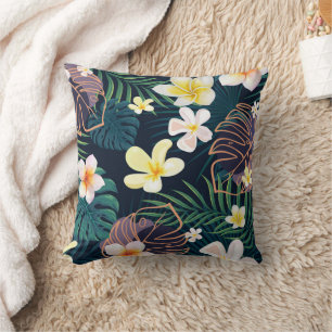 Almofada Monstera tropical deixa flores de plumeria
