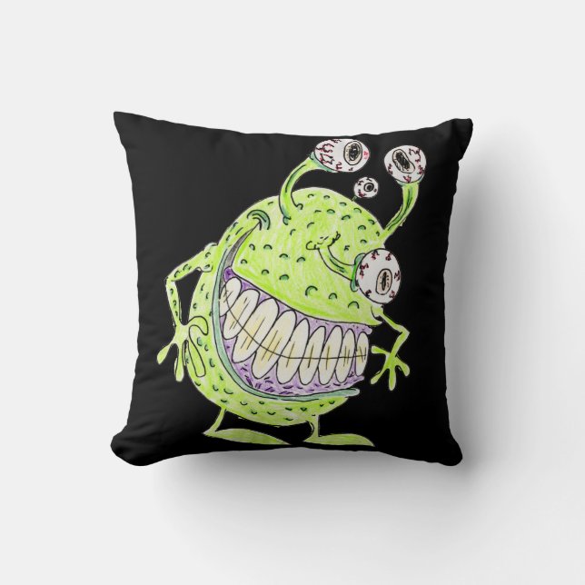 Almofada monstro alienígena verde de 4 olhos (Frente)