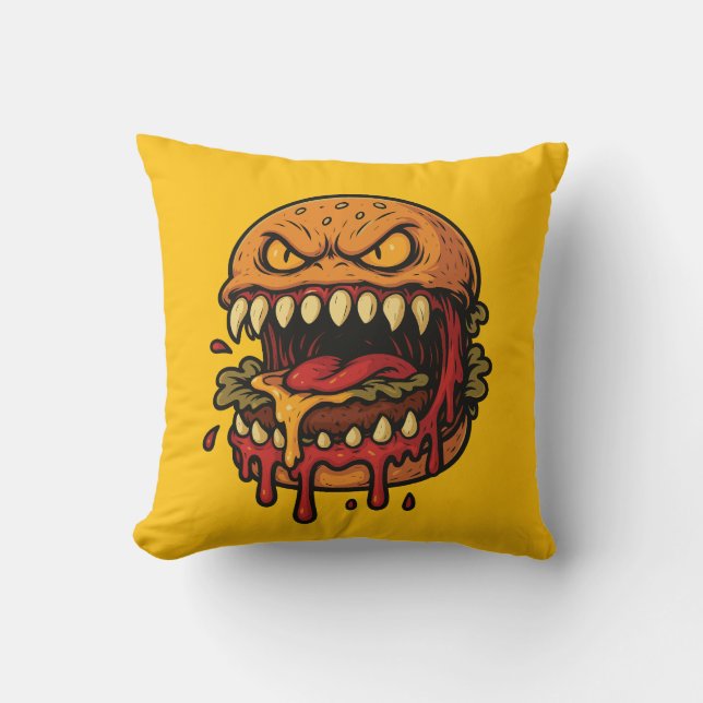 Almofada Monstro Cheeseburger amarelo (Frente)