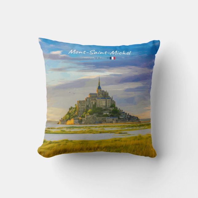 Almofada Mont-Saint-Michel, França - Abadia Medieval (Frente)