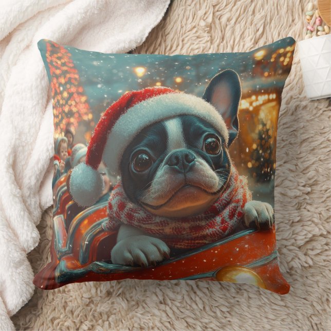 Almofada Montanha-Russa de Cachorro Boston Terrier Natal (Cobertor)