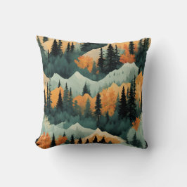 Almofada Montanhas E Árvores Verde E Laranja