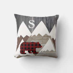 Almofada Montanhas Nevadas Rústicas Xadrez Búfalo Urso Mono