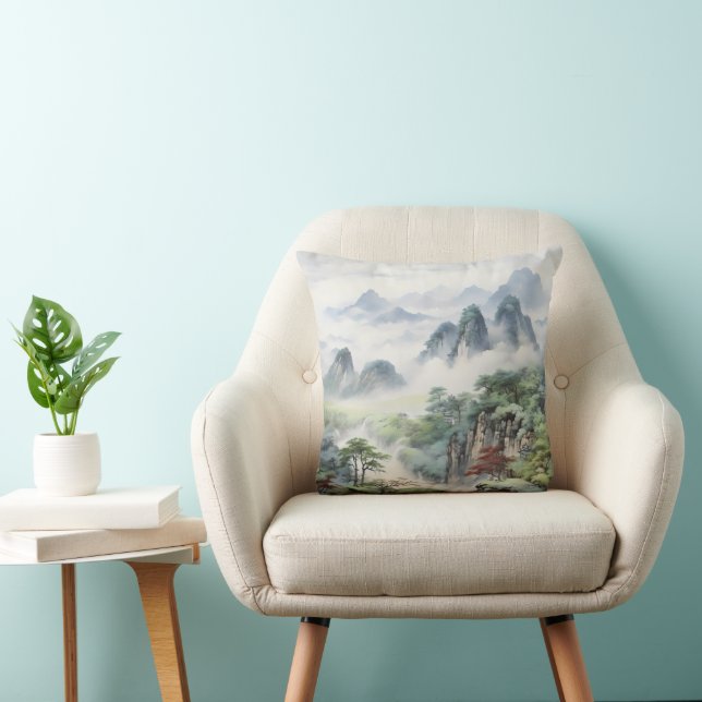 Almofada Montanhas pintura asiática (Cadeira)