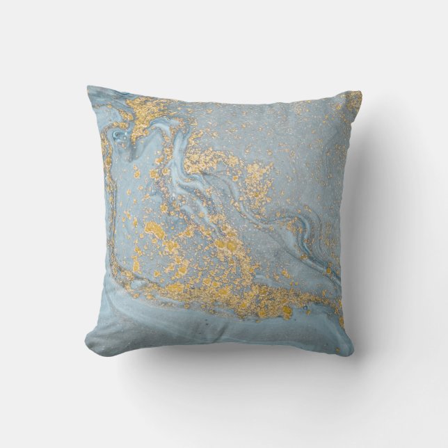 ALMOFADA MOODY BLUE DOURADO LUXE MARBLE CUSHION (Frente)