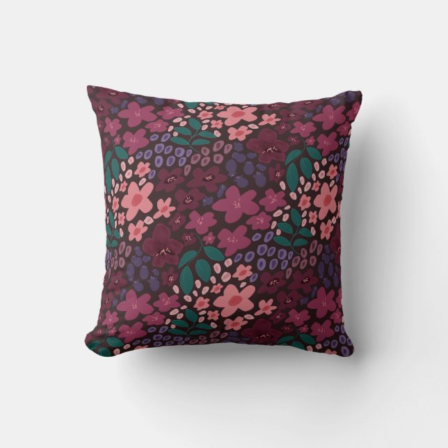 Almofada Moody Burgandy Floral Throw Pillow (Frente)
