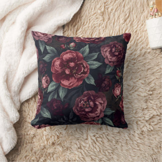 Almofada Moody Florals Watercolor Dark Red Pattern