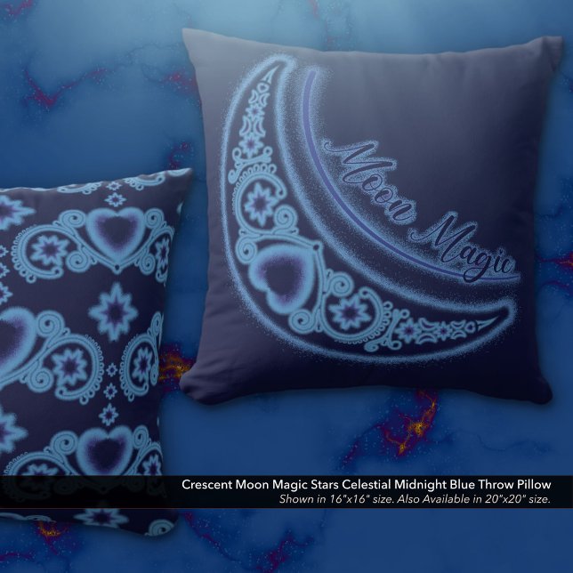 Almofada Moon Magic Stars Celestial Azul (Crescent Moon Magic Stars Celestial Midnight Blue Throw Pillow)