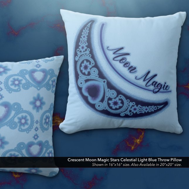 Almofada Moon Magic Stars Celestial Azul Claro (Crescent Moon Magic Stars Celestial Light Blue Throw Pillow)