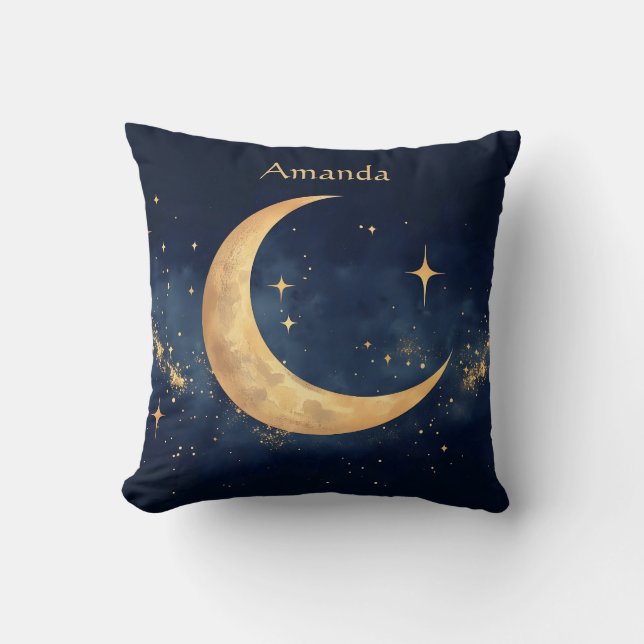 Almofada Moon Personalizado Crescente e Estrelas Noite Sky (Frente)