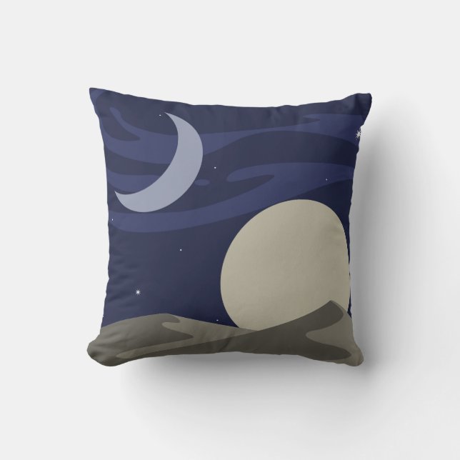 Almofada Moon & Sun Night over Desert Dunes Throw Pillow (Frente)